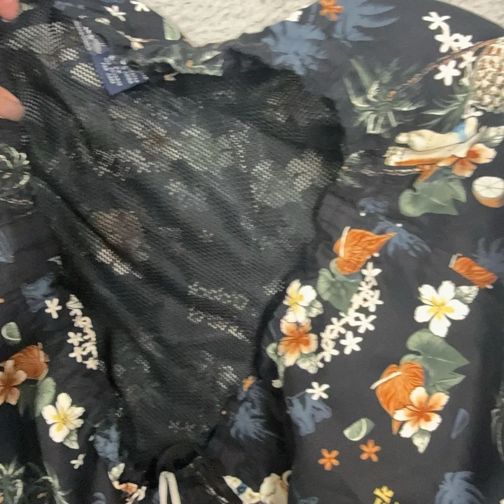 Big Dogs Swim Trunks Mens 2XL Black Hawaiian Beer Print Elastic Waist Mesh Lined